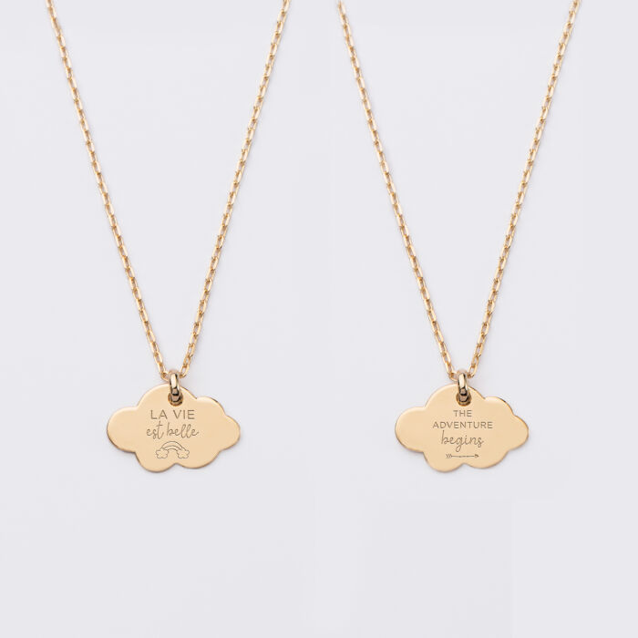 Duo de pendentifs personnalisés médailles gravées nuage plaqué or 20x14 mm - illustration