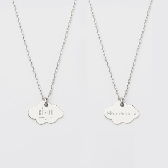 Duo de pendentifs personnalisés médailles gravées nuage argent 20x14 mm - illustration