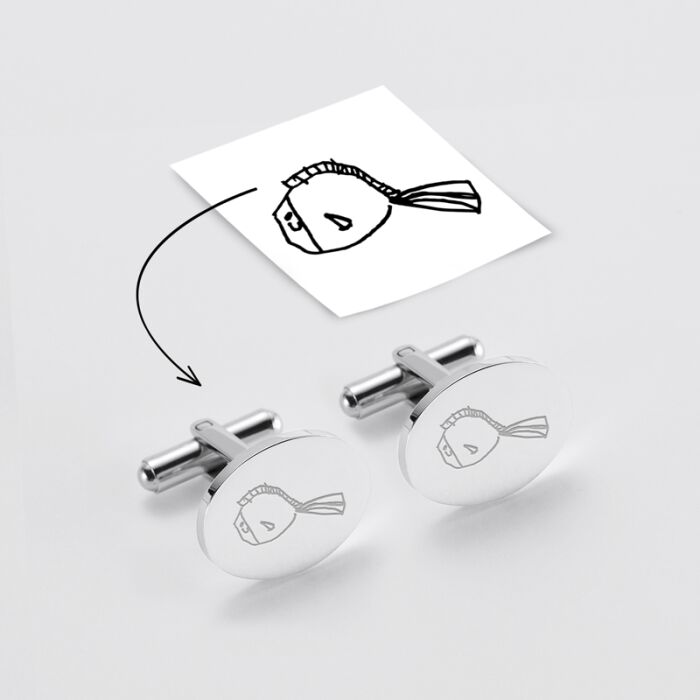 Boutons de manchettes personnalisés gravés plaqué argent ovale 15x19 mm tutoriel