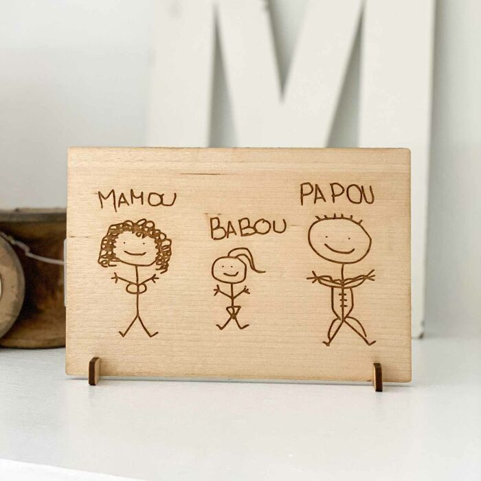 Cadre personnalisé bois gravé 15x10 cm avec support  - dessin