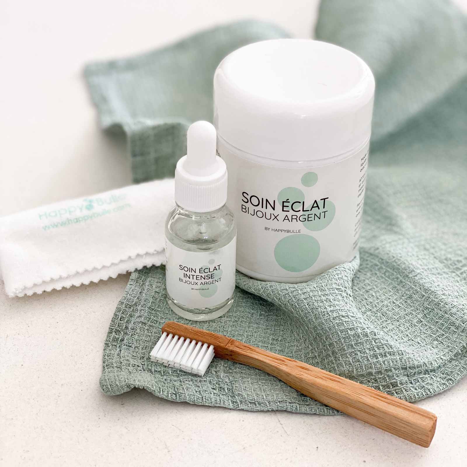 Kit entretien soin bijoux argent éclat intense solution nettoyante