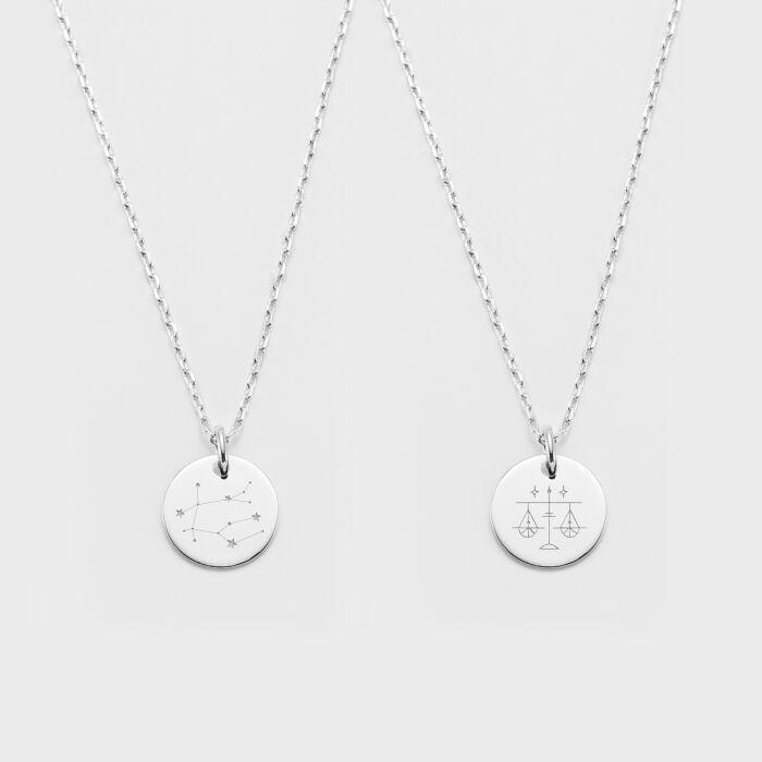 Duo de pendentifs personnalisés médailles gravées argent 15 mm - illustrations