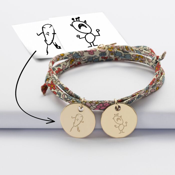 Bracelet 3 tours Liberty personnalisé 2 médailles gravées plaqué or 19 mm tutoriel