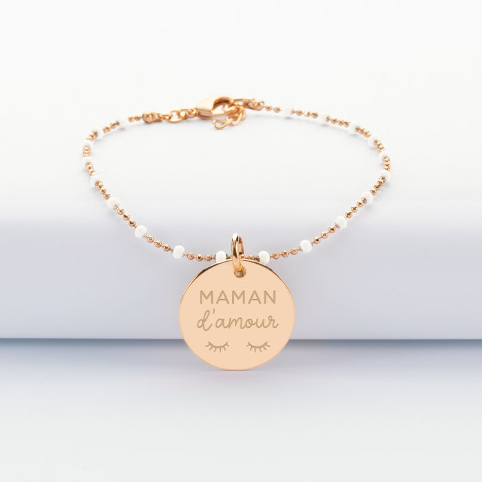 Personalised engraved gold-plated medallion colored beads bracelet 19 mm