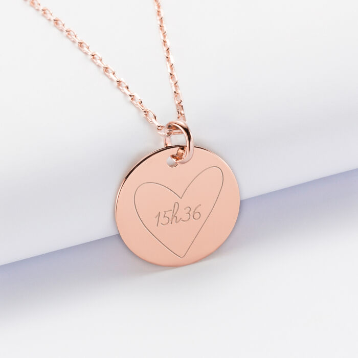 Pendentif personnalisé médaille gravée plaqué or rose 19 mm - HappyBulle x Mon petit Léon - 15h36