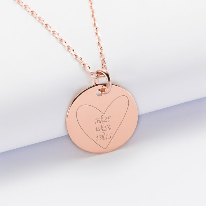Pendentif personnalisé médaille gravée plaqué or rose 19 mm - HappyBulle x Mon petit Léon - 3 heures
