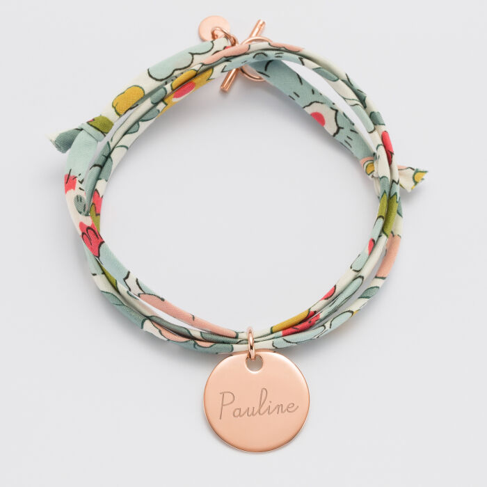 Bracelet 3 tours Liberty personnalisé médaille gravée plaqué or rose 19 mm - HappyBulle x Mon petit Léon - pauline