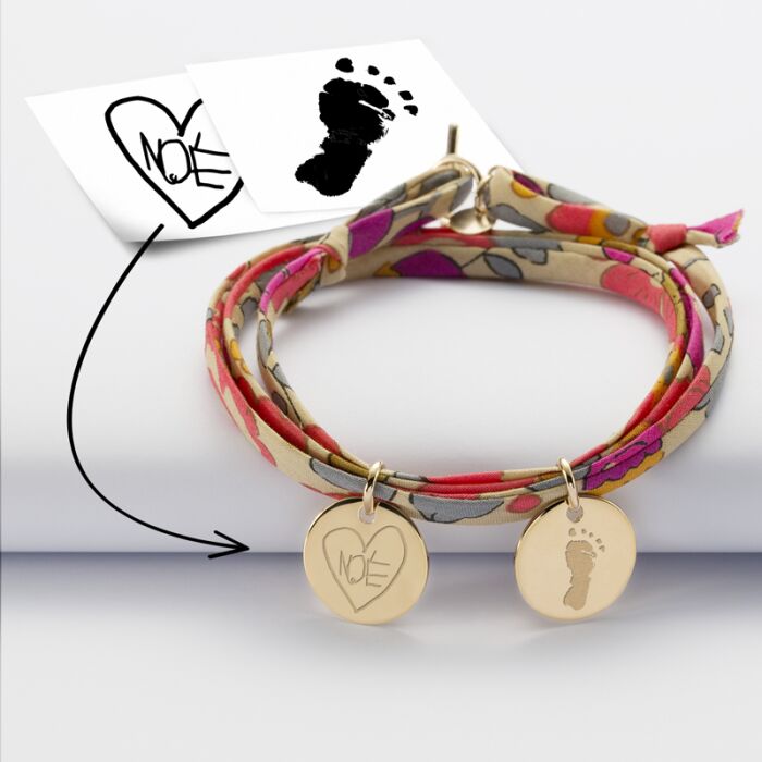 Bracelet 3 tours Liberty personnalisé 2 médailles gravées plaqué or 15 mm - tutoriel