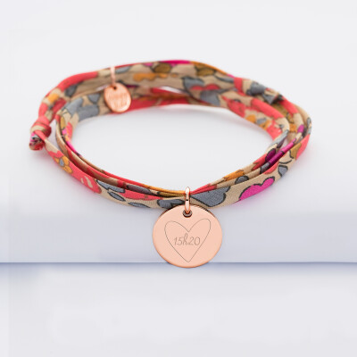 Bracelet 3 tours Liberty personnalisé médaille gravée plaqué or rose 15 mm - HappyBulle x Mon petit Léon - 15h20