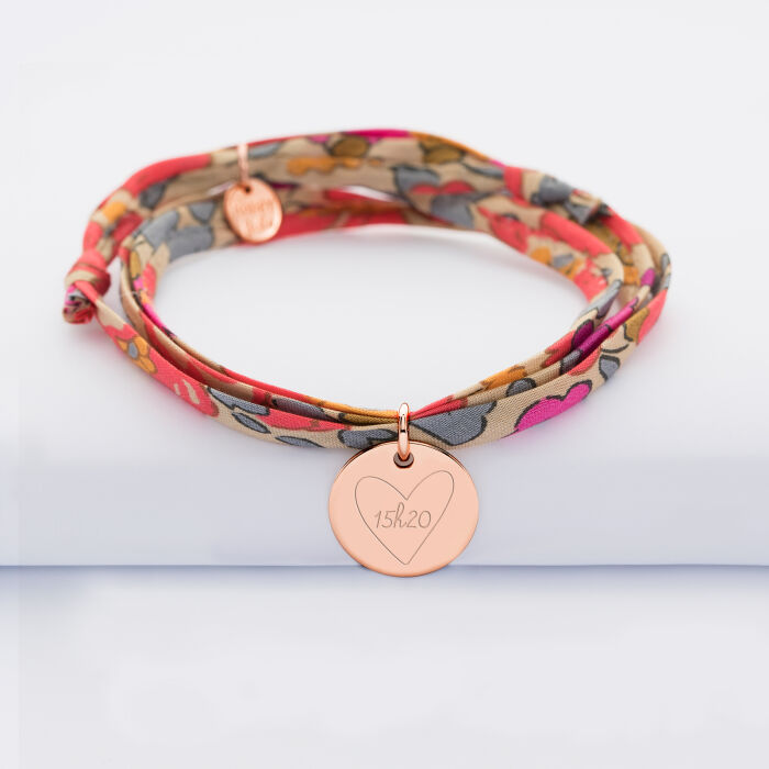 Bracelet 3 tours Liberty personnalisé médaille gravée plaqué or rose 15 mm - HappyBulle x Mon petit Léon - 15h20