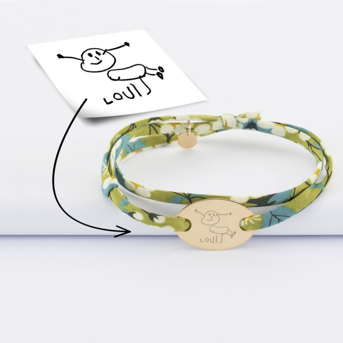 Bracelet 2 tours Liberty personnalisé médaille gravée plaqué or ovale 25x16 mm tutoriel