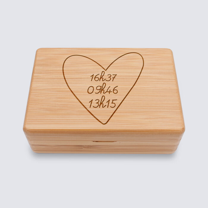 Boîte à bijoux personnalisée 12x8,5 cm bois gravé - HappyBulle x Mon petit Léon - 3 heures