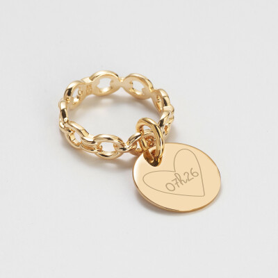 Bague chaine maille ronde plaqué or personnalisée médaille gravée 15 mm - HappyBulle x Mon petit Léon - 07h26