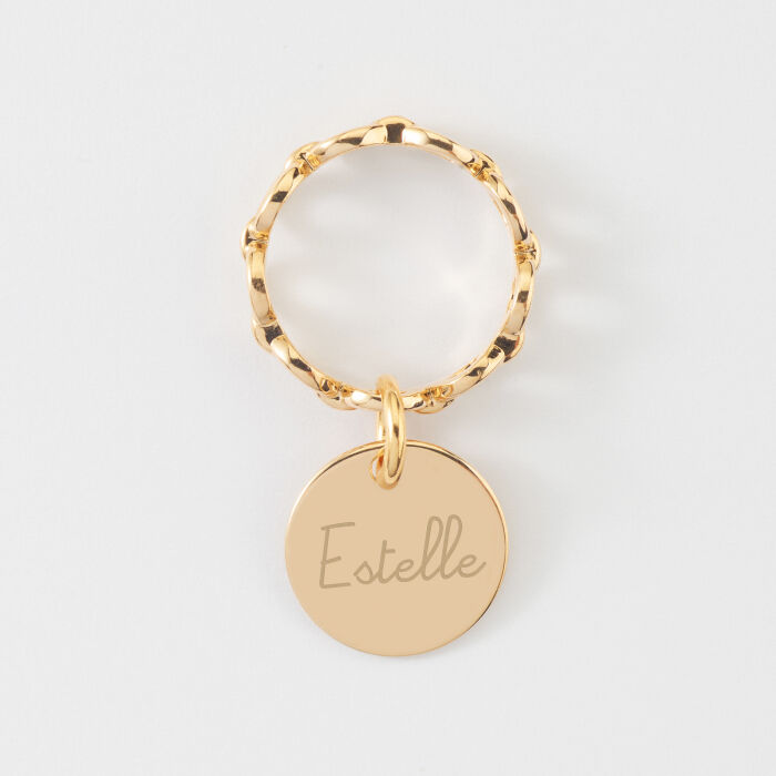 Bague chaine maille ronde plaqué or personnalisée médaille gravée 15 mm - HappyBulle x Mon petit Léon - estelle