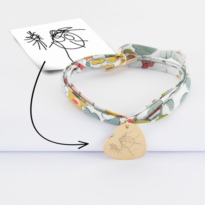 Bracelet 3 tours Liberty personnalisé médaille gravée plaqué or dormeuse coeur 19x21 mm tutoriel