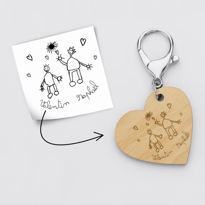 Porte clé personnalisé gravé bois médaille coeur 50x45 mm tutoriel