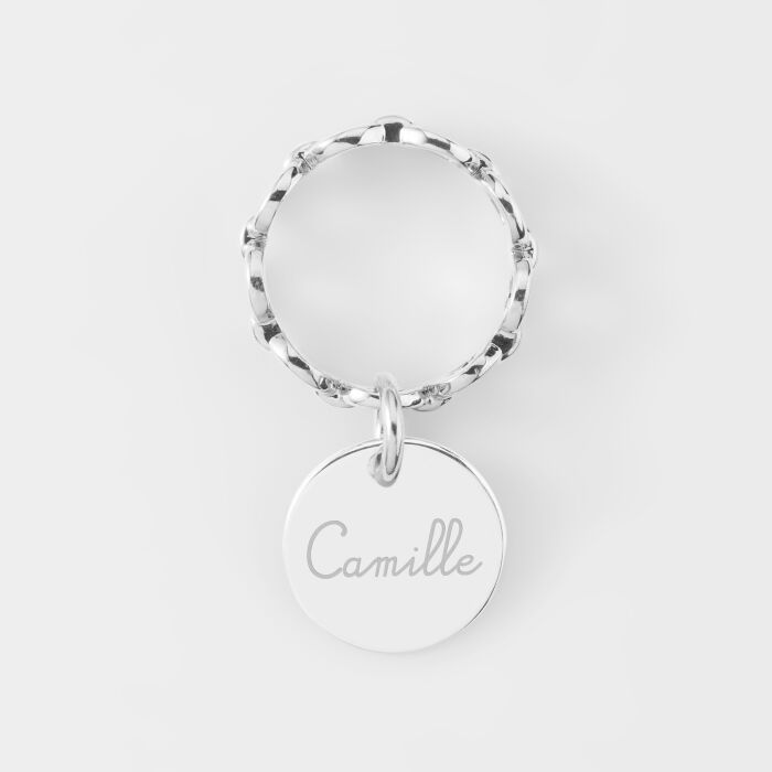 Bague chaine maille ronde argent personnalisée médaille gravée 15 mm - HappyBulle x Mon petit Léon - camille
