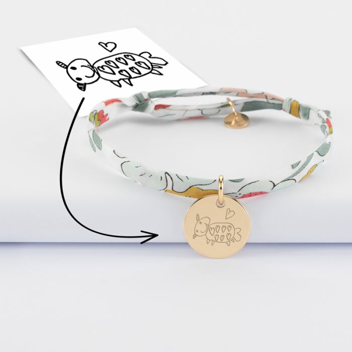 Bracelet enfant Liberty personnalisé médaille gravée plaqué or 15 mm - tutoriel