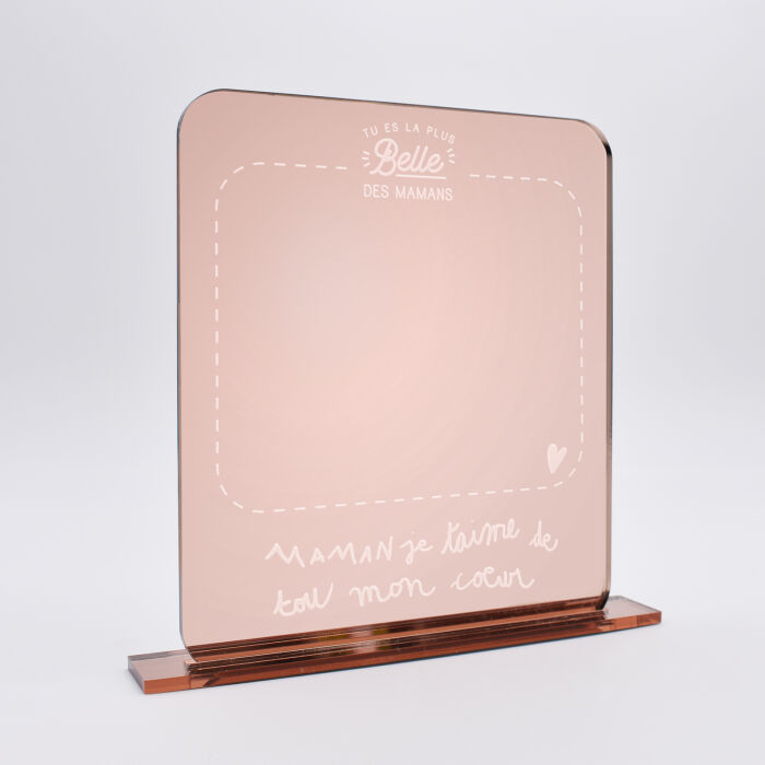 Miroir maman personnalisé acrylique miroir rose gravé 11x13 cm avec support - édition spéciale "La plus jolie des mamans" - écrit