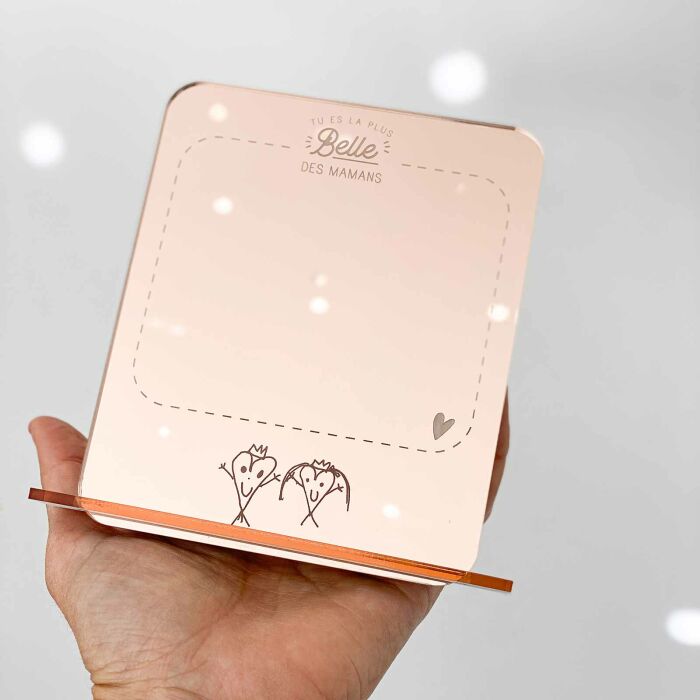 Miroir maman personnalisé acrylique miroir rose gravé 11x13 cm avec support - édition spéciale "La plus jolie des mamans" - dessin