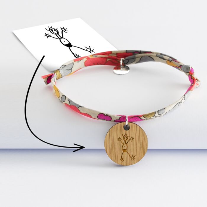 Bracelet Liberty personnalisé médaille gravée bois dormeuse ronde 20 mm tutoriel