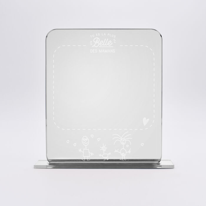 Miroir maman personnalisé acrylique miroir argenté gravé 11x13 cm avec support - édition spéciale "La plus jolie des mamans" - dessin