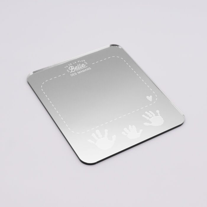 Miroir maman personnalisé acrylique miroir argenté gravé 11x13 cm avec support - édition spéciale "La plus jolie des mamans" - empreintes