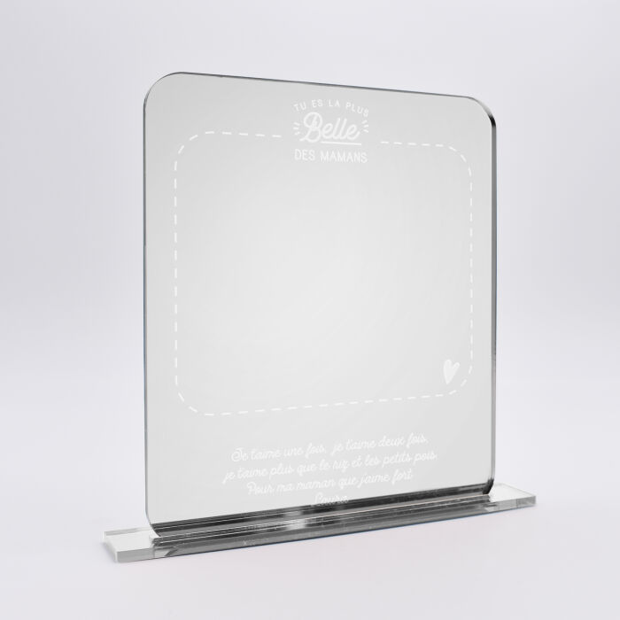 Miroir maman personnalisé acrylique miroir argenté gravé 11x13 cm avec support - édition spéciale "La plus jolie des mamans"