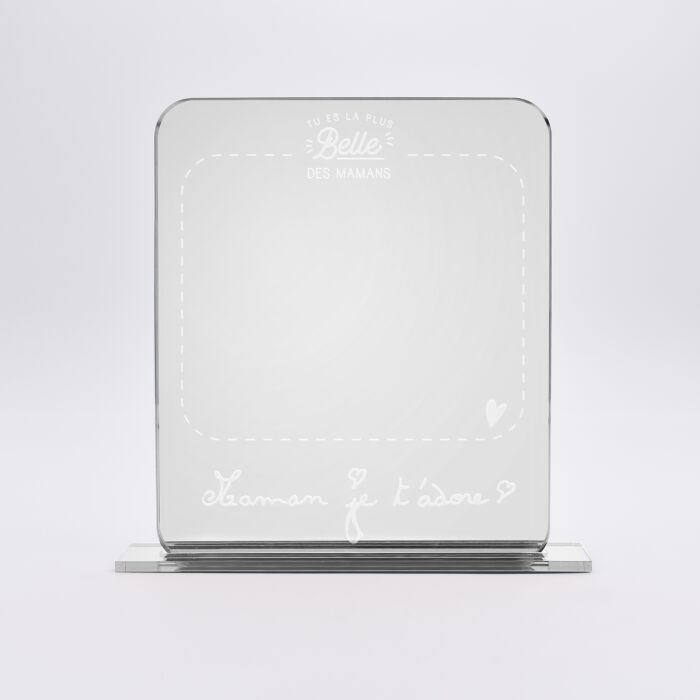 Miroir maman personnalisé acrylique miroir argenté gravé 11x13 cm avec support - édition spéciale "La plus jolie des mamans" - écrit