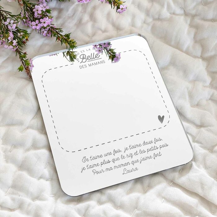 Miroir maman personnalisé acrylique miroir argenté gravé 11x13 cm avec support - édition spéciale "La plus jolie des mamans" - laura