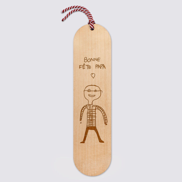 Marque page personnalisé bois gravé avec cordon marin tressé - dessin