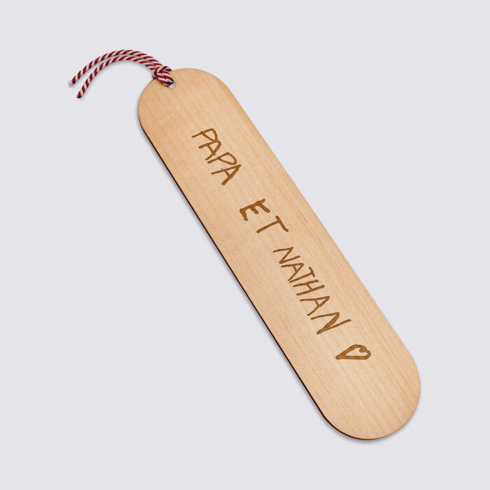 Marque page personnalisé bois gravé avec cordon marin tressé - écrit