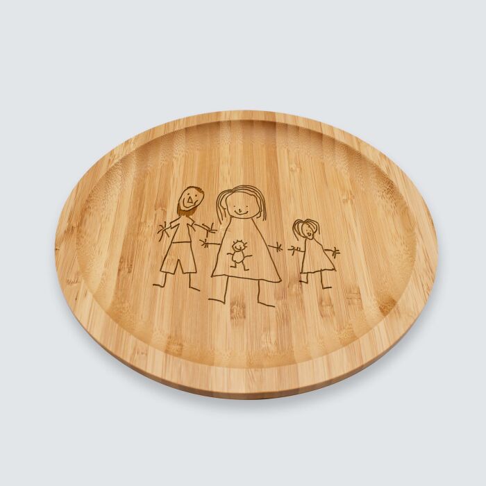 Plateau rond personnalisé bois gravé 20x20 cm - dessin