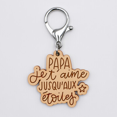 Porte-clés papa gravé bois médaille 50x45 mm - Edition spéciale "Jusqu'aux étoiles"