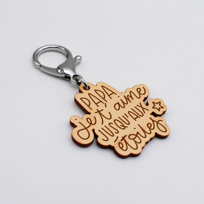 Porte-clés papa gravé bois médaille 50x45 mm - Edition spéciale "Jusqu'aux étoiles"