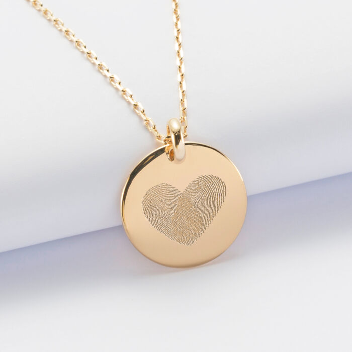 Personalised engraved gold plated rounded medallion pendant 20 mm - fingerprint