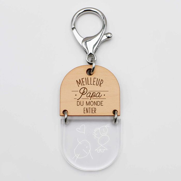 Porte-clés personnalisé gravé bi-matière bois 55 mm - édition spéciale "papa" - meilleur papa du monde