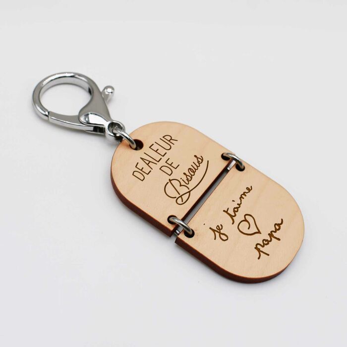 Porte-clés personnalisé gravé bi-matière bois 55 mm - édition spéciale "papa" - dealeur de bisous