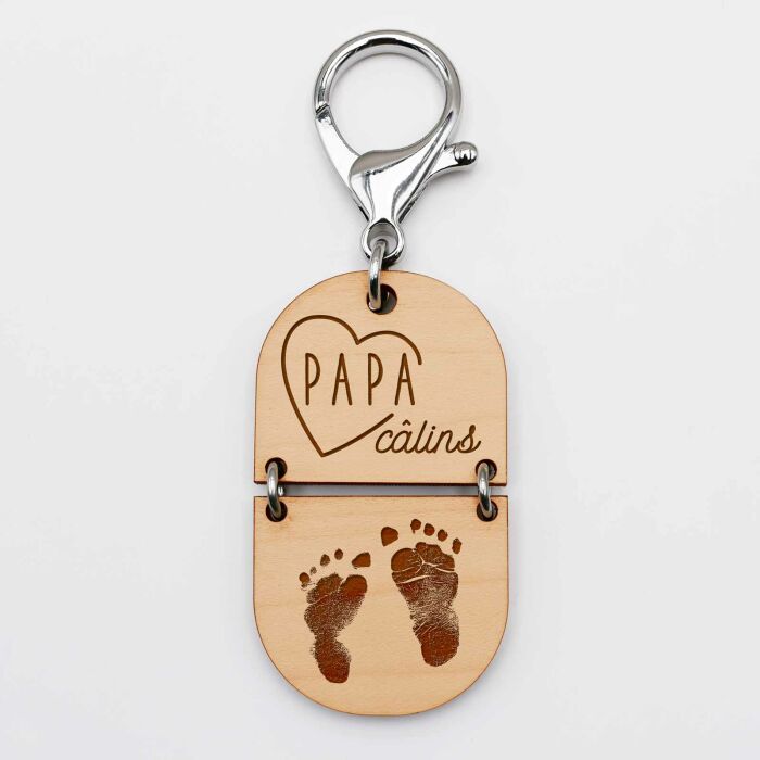 Porte-clés personnalisé gravé bi-matière bois 55 mm - édition spéciale "papa" - papa calins