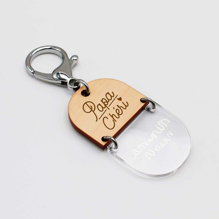 Porte-clés personnalisé gravé bi-matière bois 55 mm - édition spéciale "papa" - papa chéri