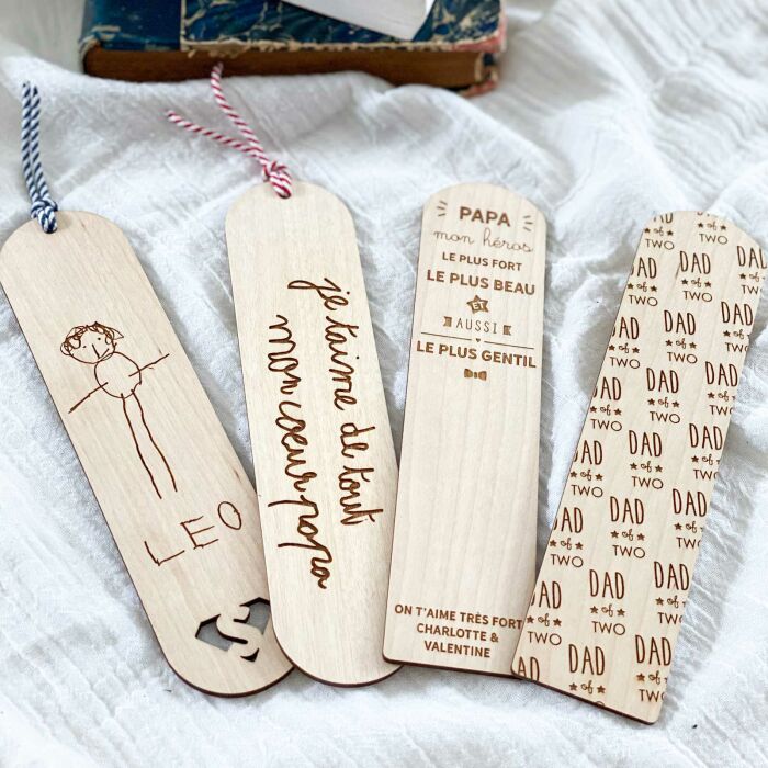 Marque page personnalisé bois gravé avec cordon marin tressé - collection marque page