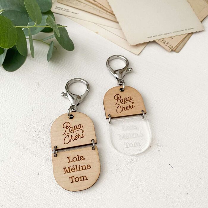 Porte-clés personnalisé gravé bi-matière bois 55 mm - édition spéciale "papa" - duo ambiance