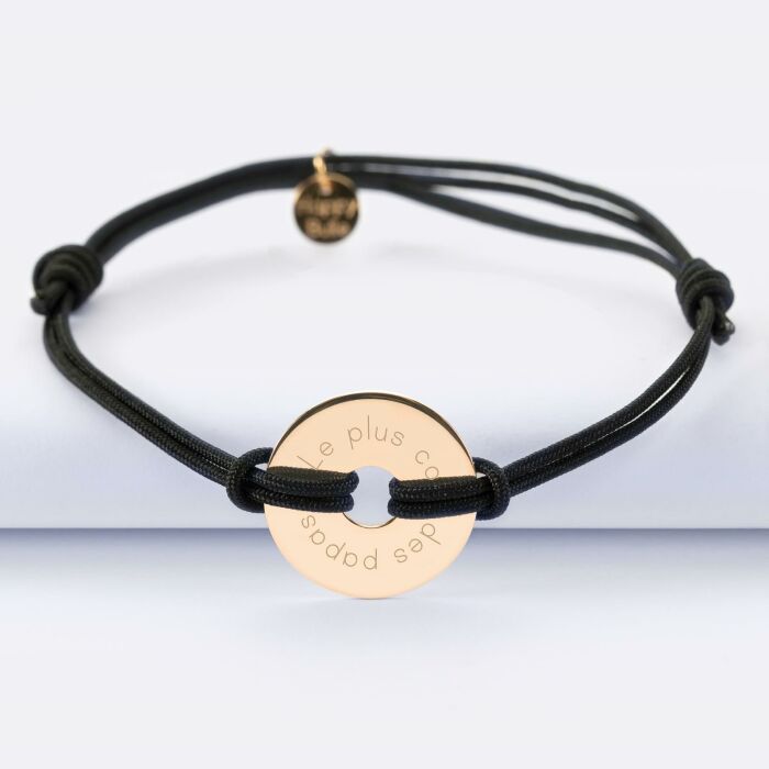 Bracelet homme personnalisé cordon double médaille gravée plaqué or cible 20 mm - texte papa