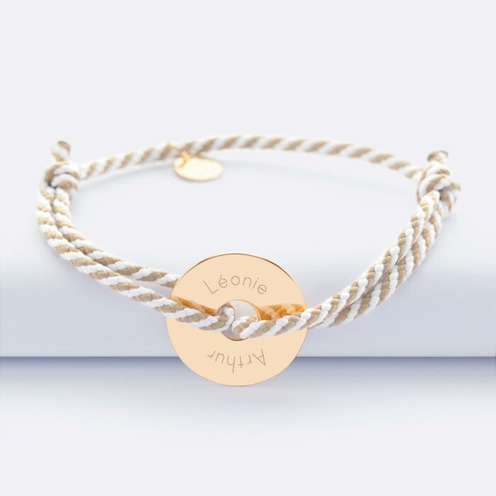 Bracelet homme personnalisé cordon marin tressé médaille gravée plaqué or cible 20 mm