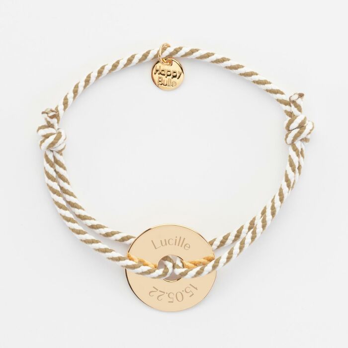 Bracelet homme personnalisé cordon marin tressé médaille gravée plaqué or cible 20 mm - prénom date