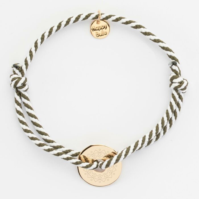 Bracelet homme personnalisé cordon marin tressé médaille gravée plaqué or cible 16 mm - illu