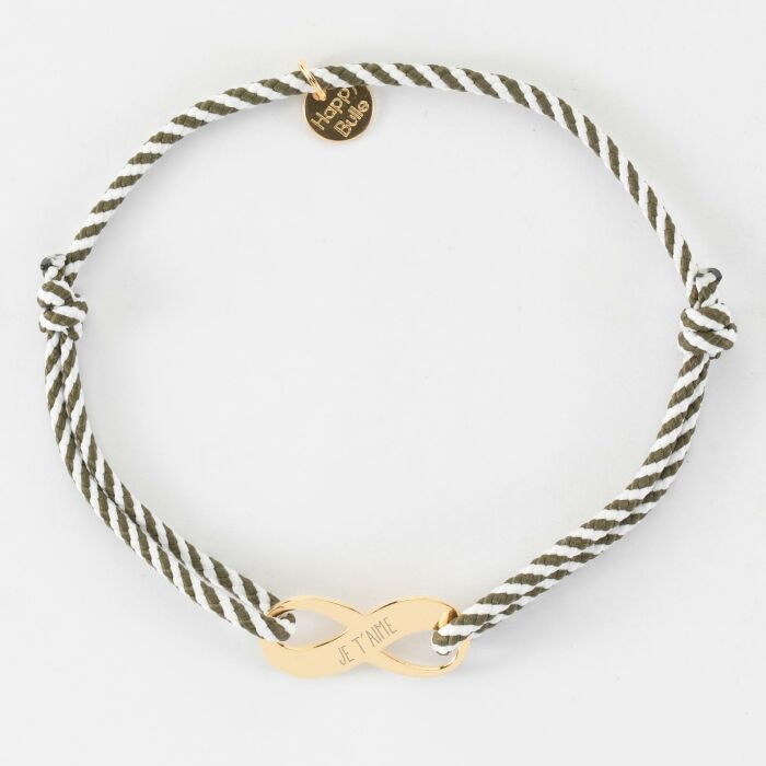 Bracelet infini homme personnalisé cordon marin tressé médaille gravée plaqué or 23x10mm - je t'aime