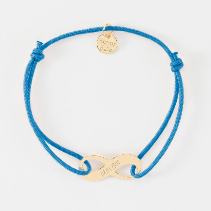 Bracelet infini homme personnalisé cordon simple médaille gravée plaqué or 23x10mm - date