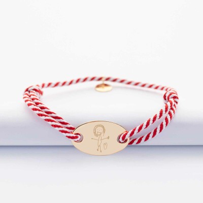 Bracelet homme personnalisé cordon marin tressé médaille gravée plaqué or ovale 25x16 mm - dedssin