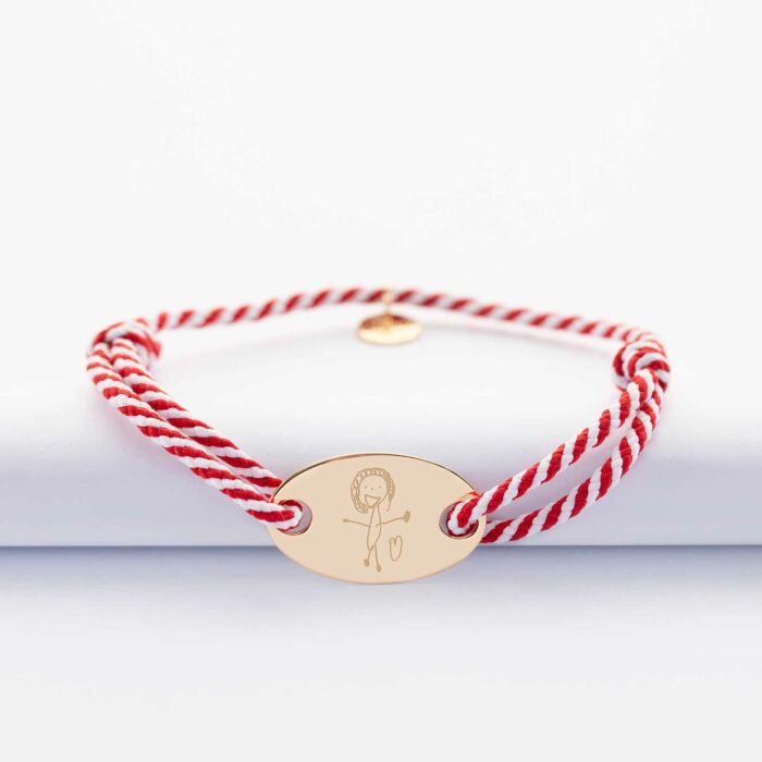 Bracelet homme personnalisé cordon marin tressé médaille gravée plaqué or ovale 25x16 mm - dedssin